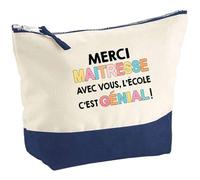 Pochette Bleue Merci Maitresse - école géniale| Trousse Originale Cadeau Remerciement Fin d'Années Maternelle Cadeau Professeur Institutrice Prof Noël Collègue Retraite