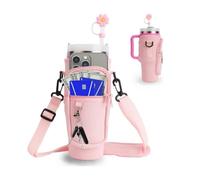 Pochette Bouteille Eau pour 40oz Cup,avec Sangle Ajustable et Poche pour Téléphone,Porte Gourde Sac Dos avec Couverture Paille - sh