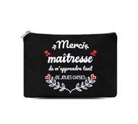 Pochette Cadeau Maîtresse Trousse en Toile Noire pour Enseignante Cadeaux de Remerciement Merci Maîtresse Trousse a Maquillage Rangement Cadeau Noël Anniversaire Fête Fin d'Année