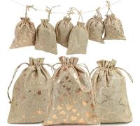 Pochette Calendrier de l'Avent a Remplir Soi Même 2024 pochon Sachet Tissu Reutilisable 15x20 cm Petit Sac Emballage Noel, 24 Calendrier de l'Avent Vide Diy à Remplir Enfant Femme Homme, Or