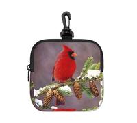Pochette carrée à fermeture éclair avec imprimé imprimé oiseau rouge sur une branche, petit sac de rangement imperméable, léger et durable pour pièces de monnaie, cartes, clés, pour voyage et usage