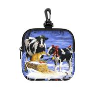 Pochette carrée à fermeture éclair en forme de vache avec impression intégrale, tissu en caoutchouc imperméable, léger et durable, petit sac de rangement pour pièces de monnaie, cartes, clés