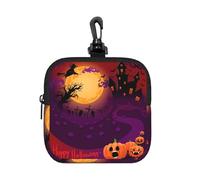 Pochette carrée à fermeture éclair Happy Halloween avec imprimé intégral, petit sac de rangement imperméable, léger et durable pour pièces de monnaie, cartes, clés pour voyage et usage quotidien