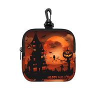 Pochette carrée à fermeture éclair Happy Halloween avec imprimé intégral, petit sac de rangement imperméable, léger et durable pour pièces de monnaie, cartes, clés pour voyage et usage quotidien
