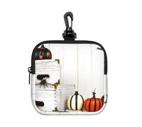 Pochette carrée à fermeture éclair Happy Halloween avec imprimé intégral, petit sac de rangement imperméable, léger et durable pour pièces de monnaie, cartes, clés pour voyage et usage quotidien