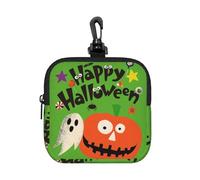 Pochette carrée à fermeture éclair Happy Halloween avec imprimé intégral, petit sac de rangement imperméable, léger et durable pour pièces de monnaie, cartes, clés pour voyage et usage quotidien