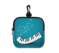 Pochette carrée à fermeture éclair pour clés de piano vertes et blanches avec impression intégrale, petit sac de rangement imperméable, léger et durable pour pièces de monnaie, cartes, clés pour
