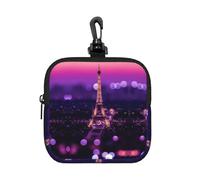 Pochette carrée rose Paris à fermeture éclair avec imprimé intégral, petit sac de rangement imperméable, léger et durable pour pièces de monnaie, cartes, clés, pour voyage et usage quotidien
