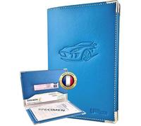 Pochette carte grise bleu pétrole simili cuir, luxeo