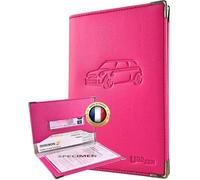 Pochette carte grise rose simili cuir, luxeo