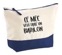 Pochette Ce mec Veut Faire Un Biathlon | Pouch | Idée Trousse Toilette Maquillage Cadeau Anniversaire Fête Original Famille Travail Départ Collègue Retraite
