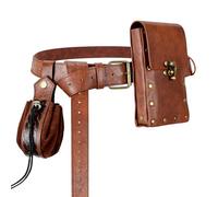 Pochette ceinture médiévale Viking pirate sac en cuir bouteille potion ensemble jupe randonnée Halloween Cosplay accessoire de costume, Marron - 2 pochettes, Belt Pouch