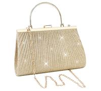 KYYGKY Pochette Ceremonie Mariage Champagne Pochette Ceremonie Mariage Sac de Soirée Femme Doré Sac à Main à Paillettes Pochette Sac a Main Femme avec Amovible Chaîne pour Fête, Rendez-vous, Dîner