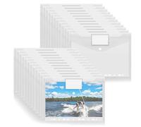 Pochette Classeur A4, Mezzar 24 Pcs Chemise Plastique A 4, Transparent Pochettes classeur Perforées A4 avec Rabat Fermeture à Pression et Etiquette pour Documents, Papier, Cartes (Transparent)