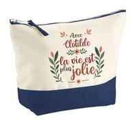 Pochette Clotilde la Vie est Plus Jolie | Trousse Grand Format Maquillage Make-up Toilette Cadeau Fête des Mères Anniversaire Soeur Noël Tata Marraine