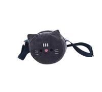 Pochette compacte en peluche pour pièces de monnaie, Noir , Beauté de masse | Sac à main à bandoulière ronde avec fermeture éclair et finition douce pour un rangement décontracté des essentiels