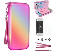 Pochette Compatible Avec Nintendo Switch Oled,10 En 1 Kit D'accessoires Housse Switch Pour Console Et Jeux,Rigide Étui De Voyage Portable Con Coque,Protections D'écran(Rosa)