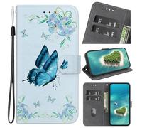 Pochette Coque pour Huawei Y5 2018 Étui en Cuir Flip Lirves PU avec TPU Silicone Antichoc Housse Support Portable Wallet Coque Élégant Protection Étui pour Huawei Y5 2018,Grand Papillon Bleu
