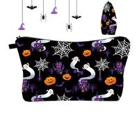 Pochette cosmétique Halloween, trousse de voyage de maquillage,Sacs à cosmétiques imperméables Halloween | Sac à main à cosmétiques avec château de citrouille fantôme en toile d'araignée, organisateur