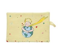 Pochette cosmétique imprimée avec Le Petit Prince Tenant la planète Terre dans Ses Bras - Dimension 17 * 21 CM - Fond Beige