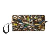 Pochette cosmétique portable avec imprimé appât de pêche, étui de rangement de voyage, sac de rangement zippé pour un accès rapide