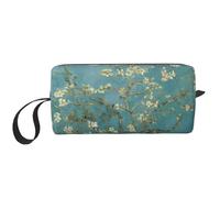 Pochette cosmétique portable avec imprimé fleurs d'amandier, étui de rangement de voyage, sac de rangement zippé pour un accès rapide