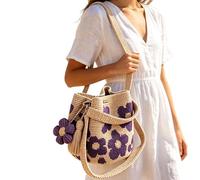 Pochette Crochet - Tote À Fleurs Crochet Bohème Fait À La Main - Sac Tote Bag En Tricot - Pour Plage Serviette Sac Natation Navigation Croisière Vacances Voyage Été Gym Déjeuner Douche Mouillé