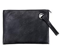 Pochette Cuir Femme Noir Sac à Main Homme Document Portefeuille Grand Porte Cartes Chequier Monnaie pour Business Fête, Avec Dragonne et Fermeture à Glissière