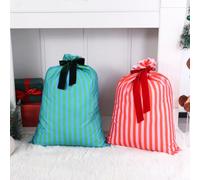 Pochette d ' emballage de Noël avec aspect tissu rayé, fermeture supérieure avec cordon de serrage pour emballage de friandises de fête, présentation et cadeaux