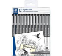 Pochette de 12 feutres fins - Noir - Assortiments de pointes - Pigment Liner - S