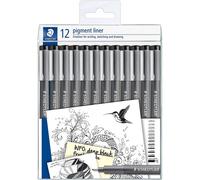 Pochette De 12 Feutres Fins - Noir - Assortiments De Pointes - Pigment Liner - Staedtler
