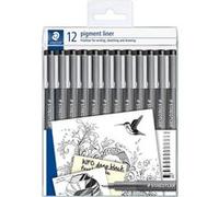 Pochette de 12 feutres fins - Noir - Assortiments de pointes - Pigment Liner - Staedtler Noir