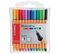 Pochette de 12 stylo-feutres - STABILO - point 88 Mini - Pointe fine 0,4 mm - 18 couleurs - 1000 m d'écriture