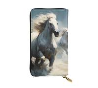 Pochette de 19 x 10,4 cm de long, motif chevaux qui courent dans la rivière en cuir, compartiment à fermeture éclair, grande capacité, un bon cadeau pour les amis, noir, One Size
