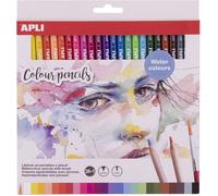 APLI – Pochette de 24 crayons de couleur aquarellables, pinceau inclus, haute pigmentation