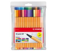 Pochette de 30 Stylo-Feutre POINT 88 - STABILO - Pointe Fine 0,4 mm - 30 couleurs dont 5 Fluo