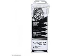 GRAPH'IT Brush Liner pochette de 4 feutres à pointes pinceaux encre pigmentée à base d’eau résistante à la lumière et au gommage, assortiment de 3 Gris + 1 Noir