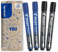 Pochette De 4 Sca 100 - Marqueurs Indélébiles Tout Support - Encre Indélébile Très Couvrante Et Résistante - 2 Noirs, 2 Bleus - Marqueurs Permanents À Pointe Conique Fine 4,5 Mm