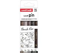 Pochette de 5 feutres - Dessin et écriture - Pointe pinceau - Uni-Ball - Uni Pin