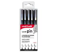 Uni Mitsubishi Pencil – Pochette 5 feutres Uni-Pin – Pointes calibrées fines à moyennes – Noir