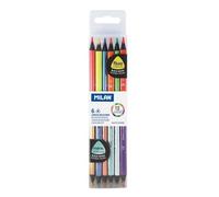 Pochette De 6 Crayons Bicolores Corps Triangulaire Assortiment