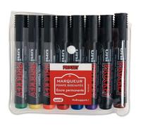 Pochette de 8 marqueurs permanents biseautés uni-ball PROCKEY assortis