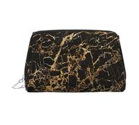 Pochette de beauté imprimée marbre doré, grand support de maquillage avec éponge de protection intégrée pour la maison et les voyages, Argenté., One Size