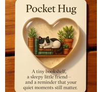 Pochette de bibliothèque Pocket Hug, soutien émotionnel Pocket Hug, avec mini figurines mignonnes en résine et cartes d'encouragement, pour les collègues de travail, reconnaissance des employés,Cat