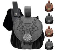 Pochette de Ceinture en Faux Cuir embossé médiéval, Retro Renaissance Portable Belt Bag Coin Purse Dice Bag (Noir-A)