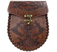 Pochette de Ceinture médiévale en Cuir, Sac de Ceinture Marron Nordique en Relief, Sac de Taille Dragon Fenrir Wolf, Sac Banane Viking Renaissance, Accessoires de Costume de Cosplay (La Hache)