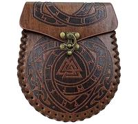 Pochette de Ceinture médiévale en Cuir, Sac de Ceinture Marron Nordique en Relief, Sac de Taille Dragon Fenrir Wolf, Sac Banane Viking Renaissance, Accessoires de Costume de Cosplay (Odin)