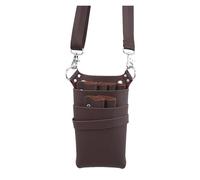 Pochette de coiffure en cuir PU avec ceinture réglable for ranger outils, ciseaux, pinces, étuis, peignes, haute capacité(Brown)