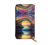 Pochette de grande capacité pour femme - Pour cartes de crédit, espèces, pièces de monnaie - Multi-fentes - Poche de rangement zippée - En cuir Rainbow Bridge, Noir , Taille unique