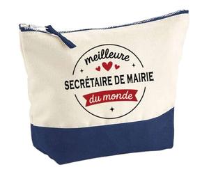 Pochette de la Meilleure Secrétaire de Mairie du monde 1- Pouch - Idée Trousse Bleue Grand Format Personnalisable Cadeau Anniversaire Fête Original Famille Travail Départ Collègue Retraite Noël.